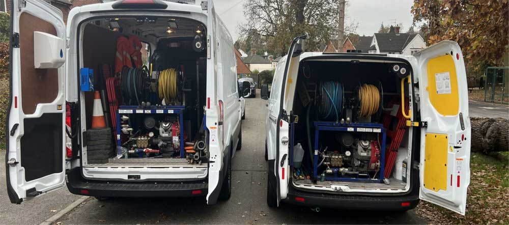 Van-mounted jet-vac drain-clearance equipment used by Overflow across Berkshire