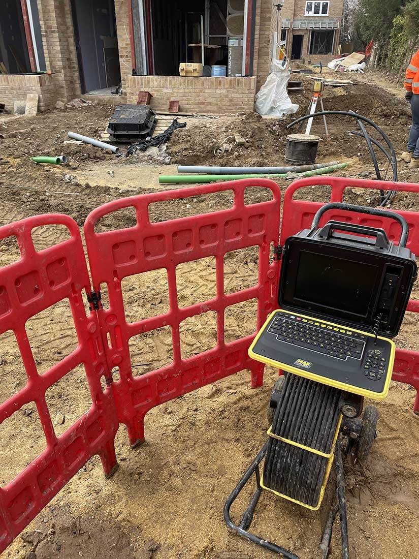 CCTV drain survey on a new-build development in Berkshire with exposed drainage pipework